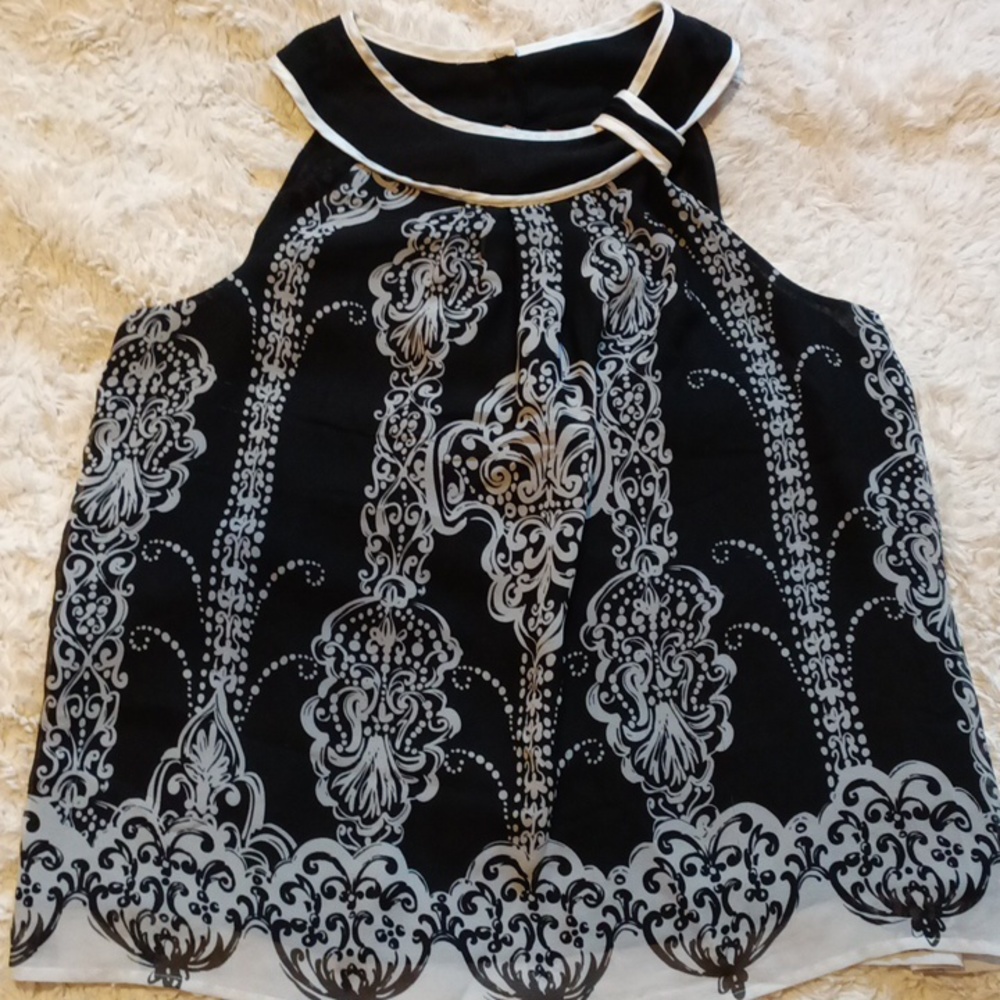 Black Dress Tank Top with Silver Design